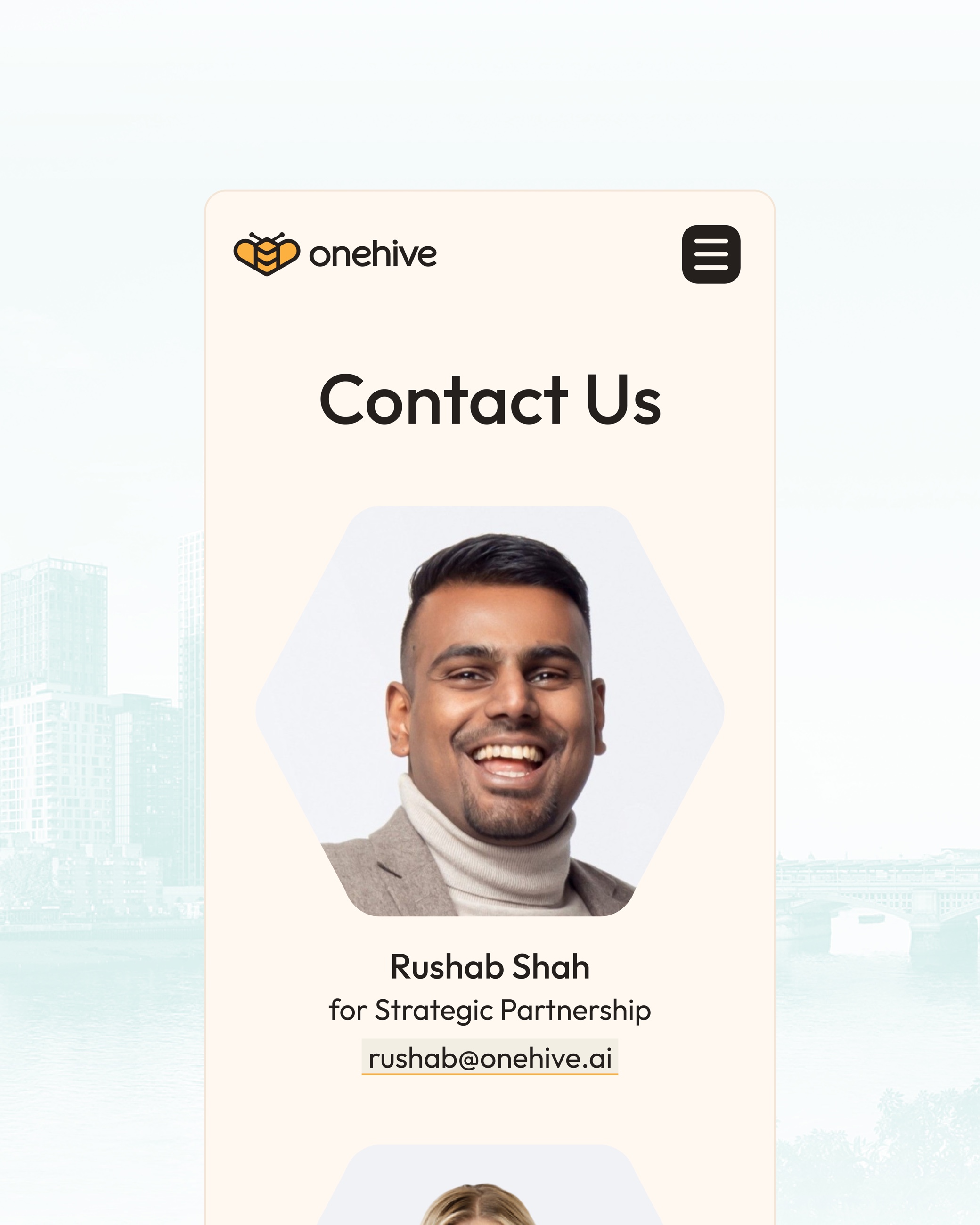 OneHive contact webpage