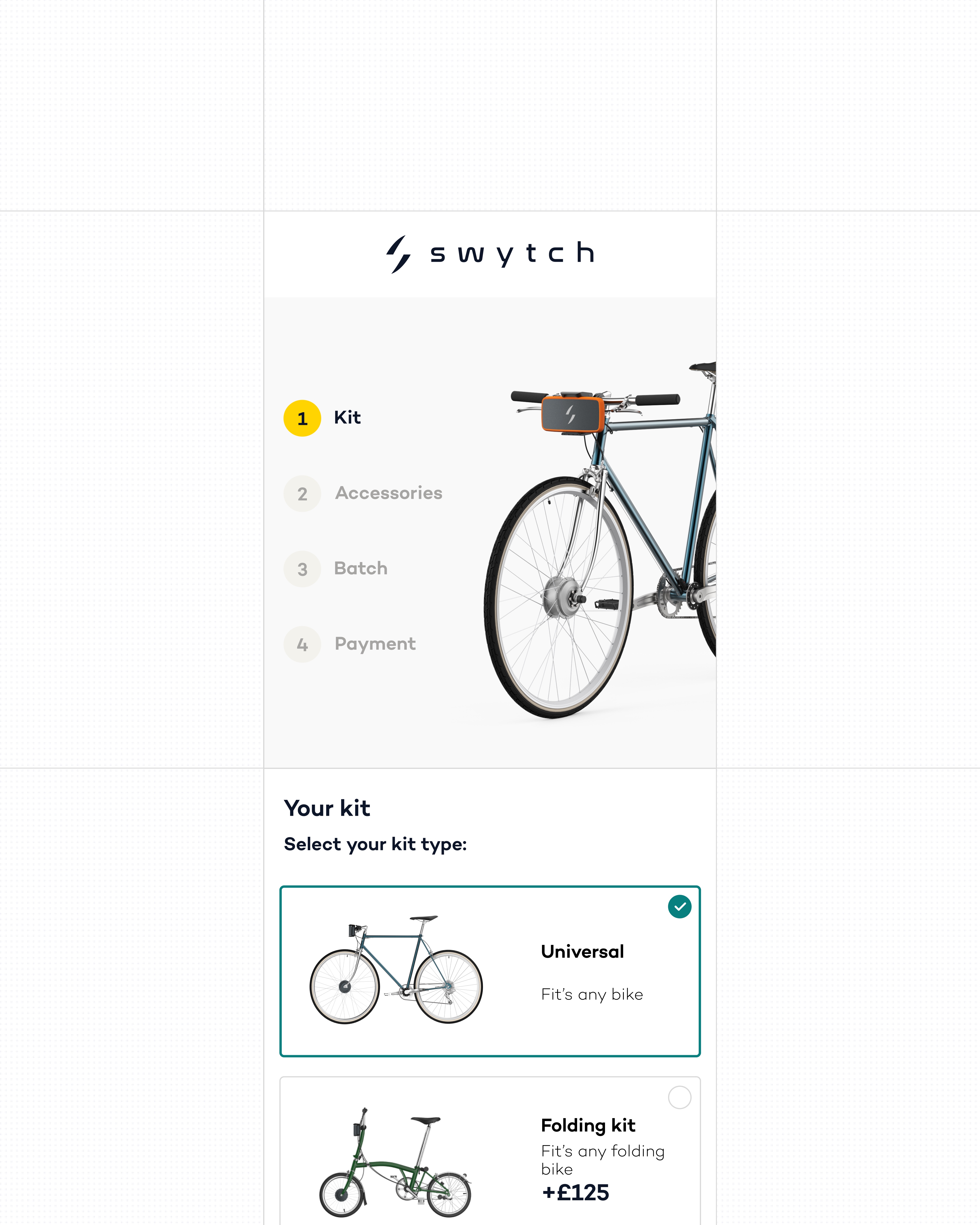 Swytch mobile kit-selection checkout